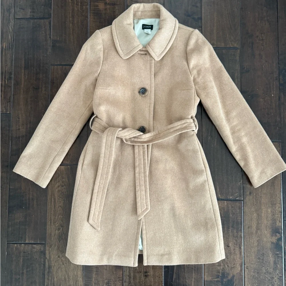 J Crew Mirabelle Top Coat Brown Tan Italian Wool Cashmere Blend Size 10 - Picture 1 of 4